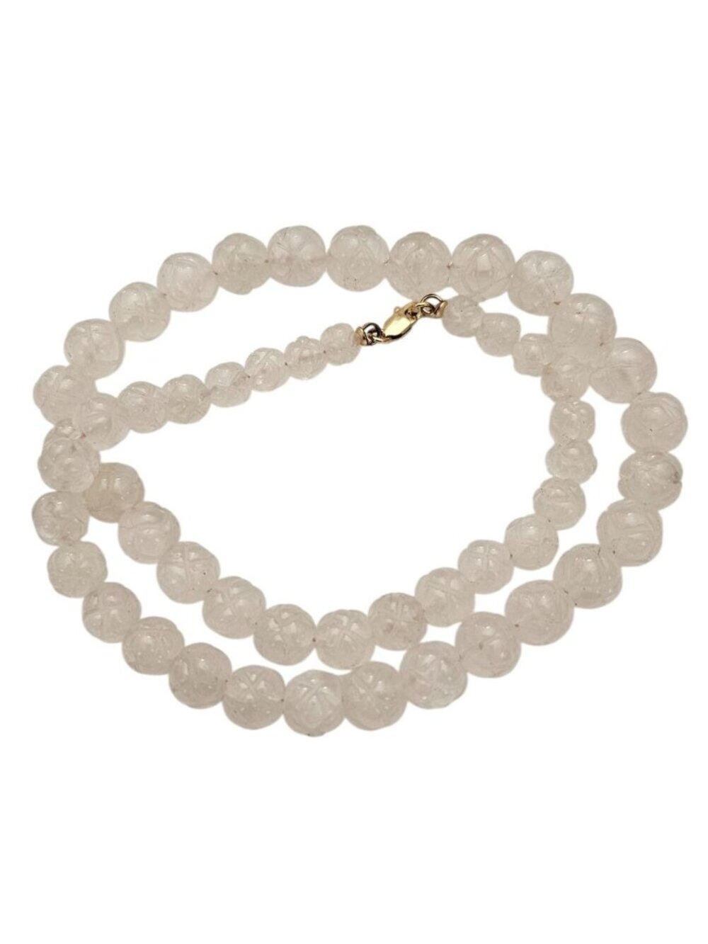 14K Carved Rose Quartz Strand Necklace, 17" Long, J782